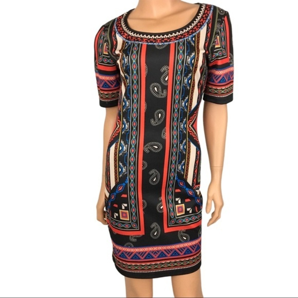 Jealous Tomato Geometric Paisley Dress Red Black Woman’s M Colorful Graphic - Picture 4 of 13
